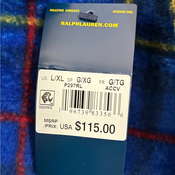 Polo RALPH LAUREN Big Red Pony Microfiber Plush Plaid Bath Robe Blue Tartan L/XL - Picture 6 of 11